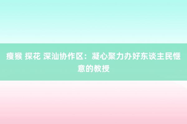 瘦猴 探花 深汕协作区：凝心聚力办好东谈主民惬意的教授